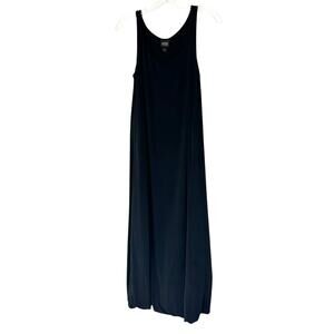 Eileen Fisher Dress Black Basic Classic Casual Scoop Neck Sleeveless Maxi Small‎